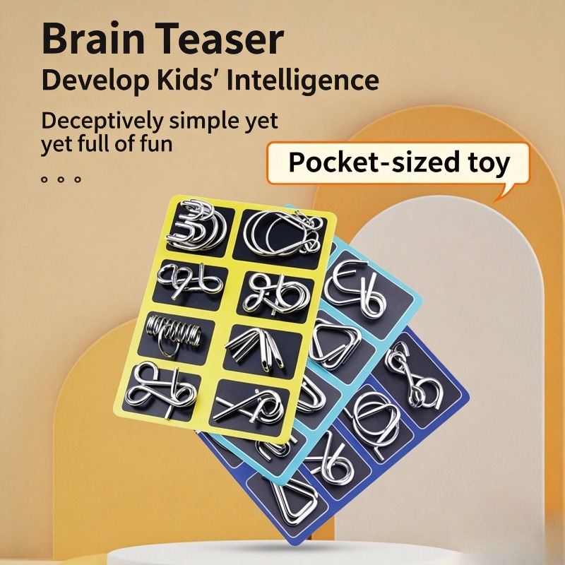 Board Game Idea - 8-delige metalen puzzelset, klassieke hersenkraker, in