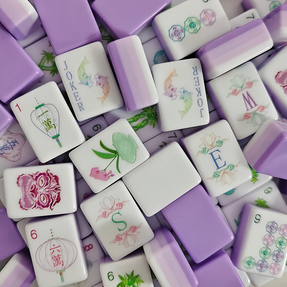 Board Game Mahjong - Draagbare Amerikaanse Mahjong-spelset, OMHJGO Lichtpaarse 4-laags