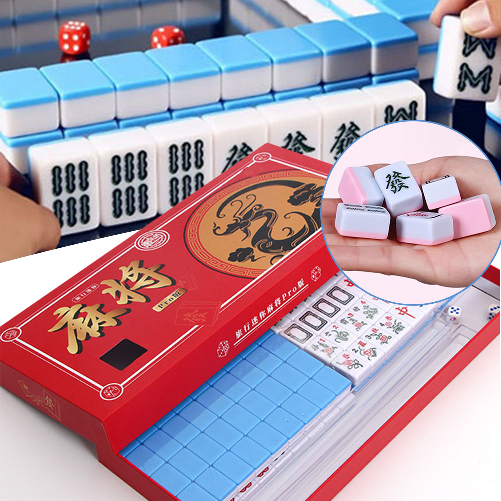 Board Game Mahjong - Draagbare reismini-mahjong-set Reismahjong-set met opbergdoos Valbestendig