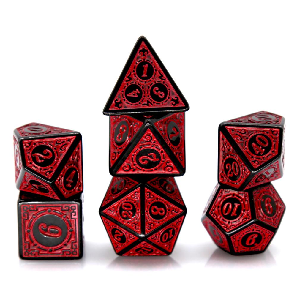 Board Game Dnd - 7 Stuks Zwart Rood Acryl Polyhedrale